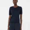 Camisola de seda e algodão, azul-marinho