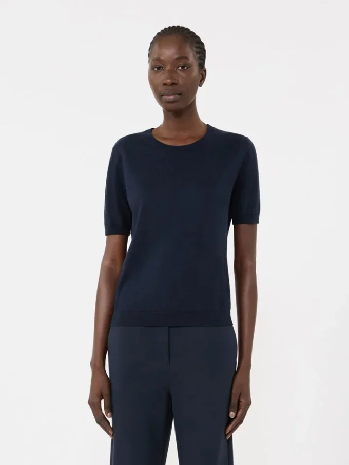 Camisola de seda e algodão, azul-marinho