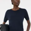 Camisola de seda e algodão, azul-marinho