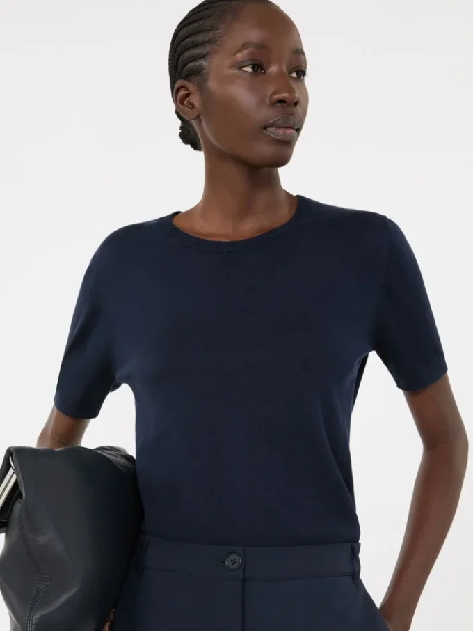 Camisola de seda e algodão, azul-marinho