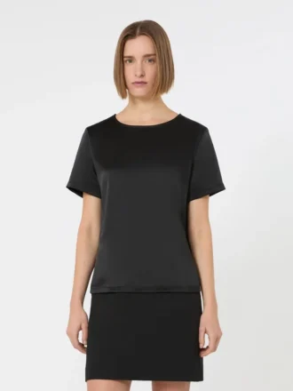 Camisola em cetim e jersey, preta