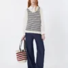 Camisola em fio de algodão canelado, azul-marinho