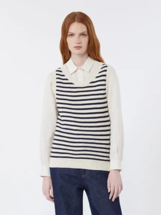 Camisola em fio de algodão canelado, azul-marinho