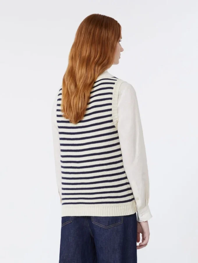 Camisola em fio de algodão canelado, azul-marinho