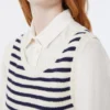 Camisola em fio de algodão canelado, azul-marinho