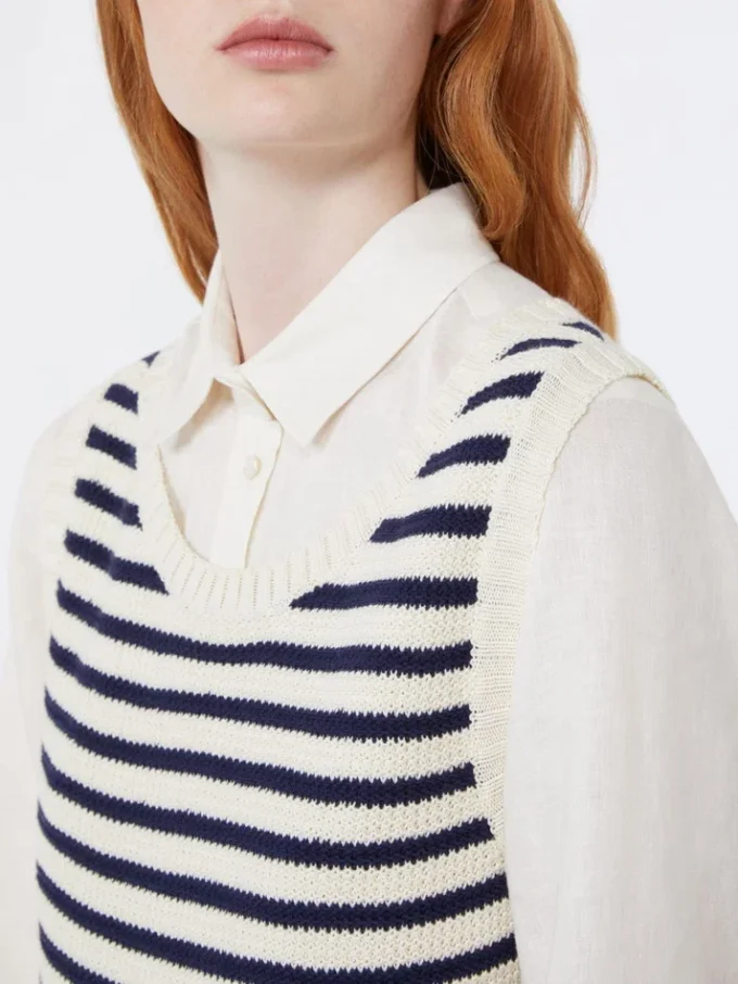Camisola em fio de algodão canelado, azul-marinho