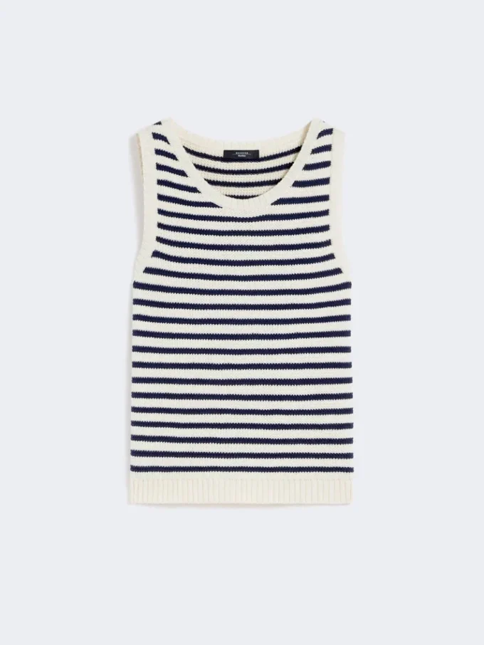 Camisola em fio de algodão canelado, azul-marinho