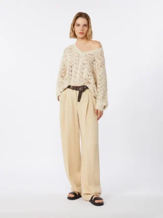 Camisola em fio de algodão e lantejoulas, bege