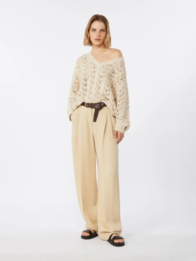 Camisola em fio de algodão e lantejoulas, bege Camisola em fio de algodão e lantejoulas, bege