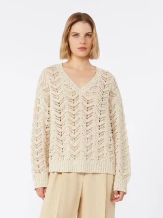 Camisola em fio de algodão e lantejoulas, bege