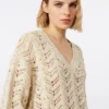 Camisola em fio de algodão e lantejoulas, bege Camisola em fio de algodão e lantejoulas, bege
