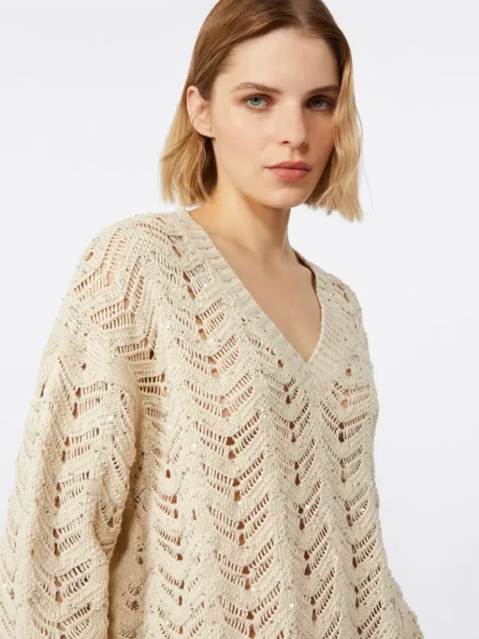 Camisola em fio de algodão e lantejoulas, bege Camisola em fio de algodão e lantejoulas, bege