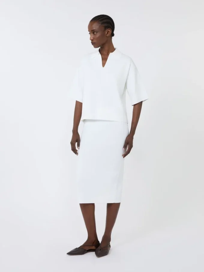 Vestido justo em fio de viscose elástico, branco óptico Vestido justo em fio de viscose elástico, branco óptico