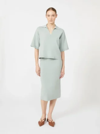 Vestido justo em fio de viscose elástica, verde salva