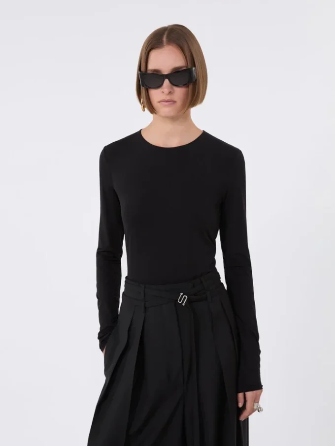 Camisola justa em jersey, preta Camisola justa em jersey, preta