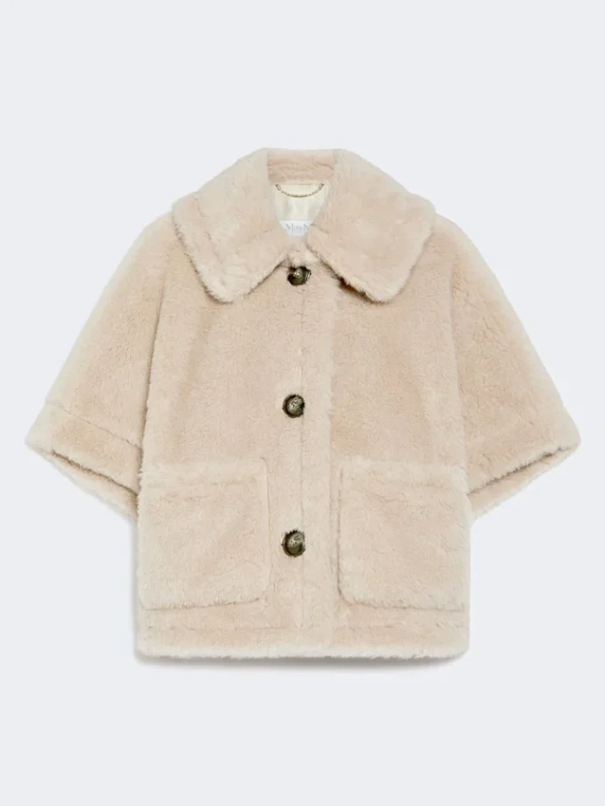 Capa em tecido de alpaca e lã teddy, bege Capa em tecido de alpaca e lã teddy, bege