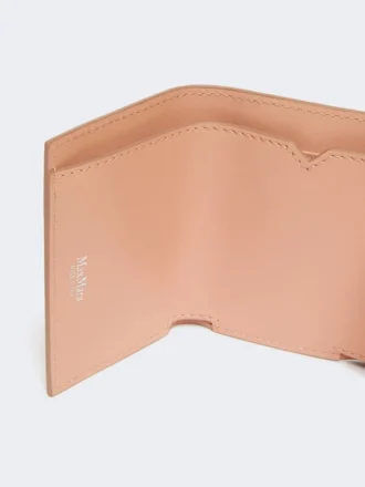 Carteira de couro com três dobras, cor-de-rosa
