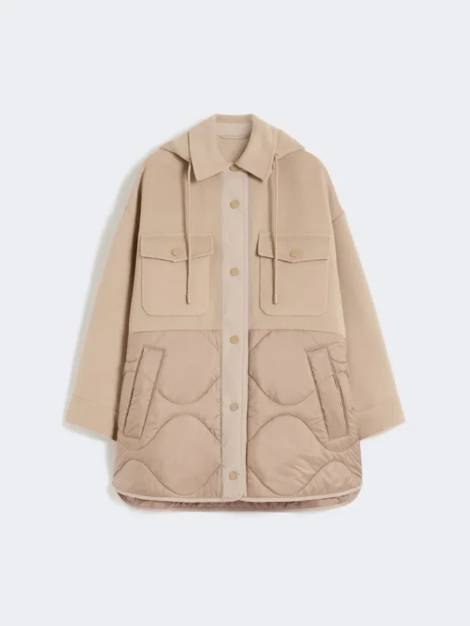 Casaco acolchoado em lã e nylon reversível, cor camelo Casaco acolchoado em lã e nylon reversível, cor camelo