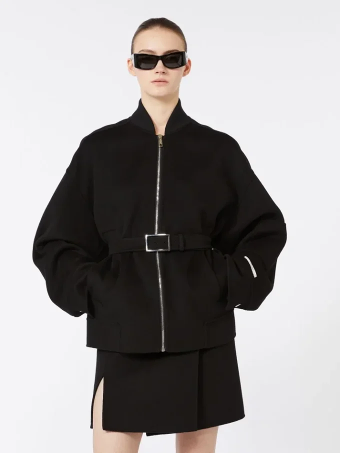Casaco bomber oversized em lã, preto Casaco bomber oversized em lã, preto