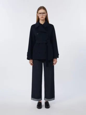 Casaco curto de Pure Wool com botões duplos, azul-escuro