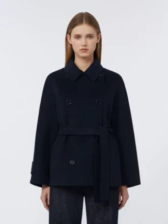 Casaco curto de Pure Wool com botões duplos, azul-escuro
