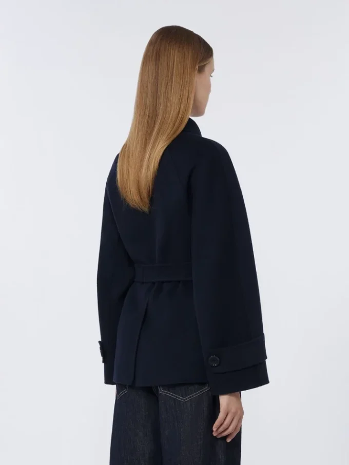 Casaco curto de Pure Wool com botões duplos, azul-escuro Casaco curto de Pure Wool com botões duplos, azul-escuro