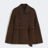 Casaco curto de Pure Wool com botões duplos, cor chocolate Casaco curto de Pure Wool com botões duplos, cor chocolate