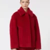 Casaco curto estilo teddy em alpaca e lã, vermelho Casaco curto estilo teddy em alpaca e lã, vermelho