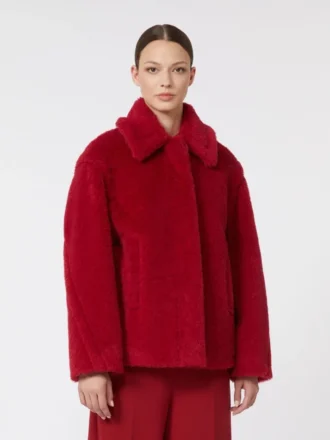 Casaco curto estilo teddy em alpaca e lã, vermelho