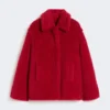 Casaco curto estilo teddy em alpaca e lã, vermelho Casaco curto estilo teddy em alpaca e lã, vermelho