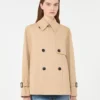 Casaco curto tipo trench coat em gabardine repelente à água, bege Casaco curto tipo trench coat em gabardine repelente à água, bege