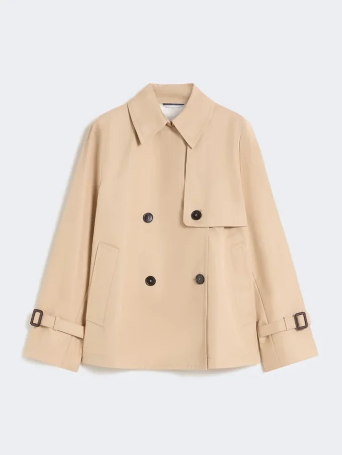 Casaco curto tipo trench coat em gabardine repelente à água, bege Casaco curto tipo trench coat em gabardine repelente à água, bege
