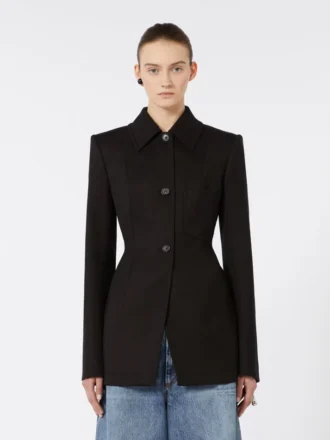 Casaco de camisa justo em gabardine, preto