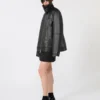 Casaco de couro pesado oversized, preto Casaco de couro pesado oversized, preto