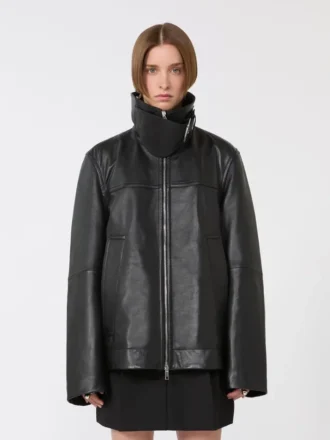Casaco de couro pesado oversized, preto