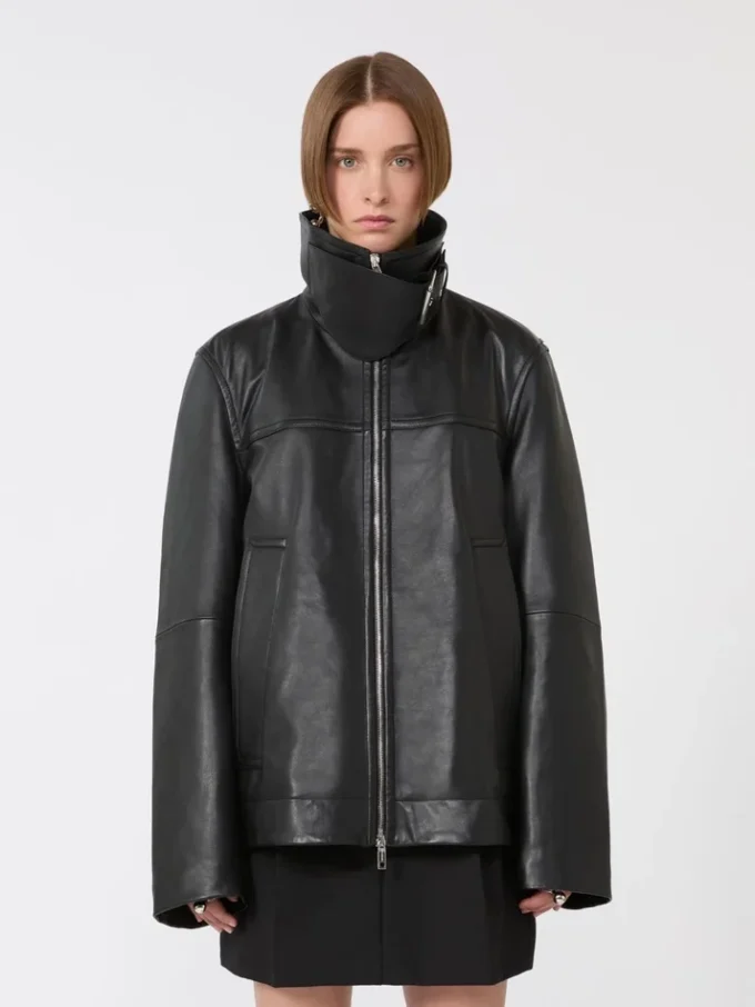 Casaco de couro pesado oversized, preto Casaco de couro pesado oversized, preto