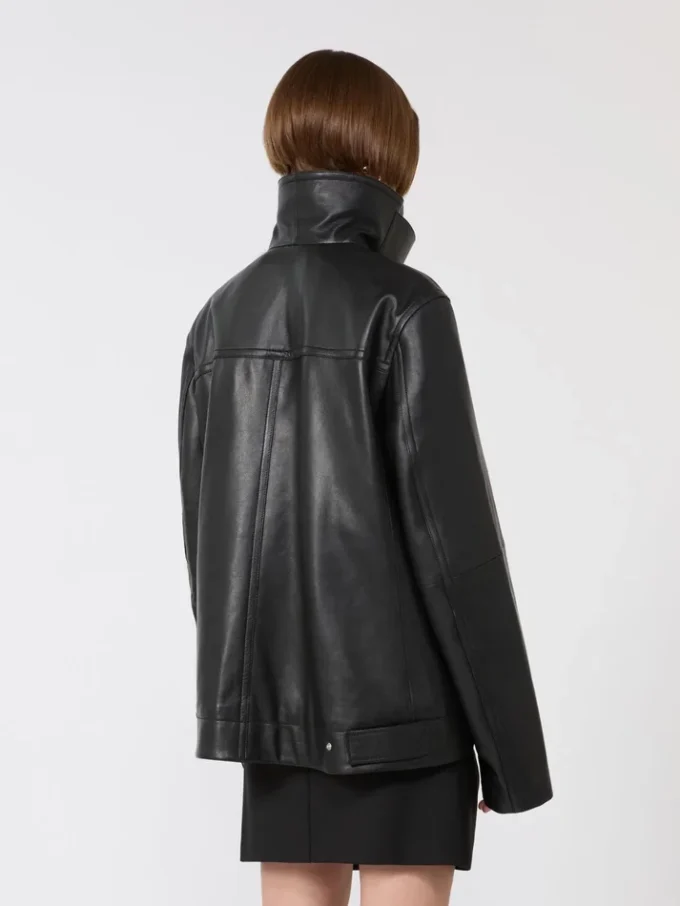 Casaco de couro pesado oversized, preto Casaco de couro pesado oversized, preto