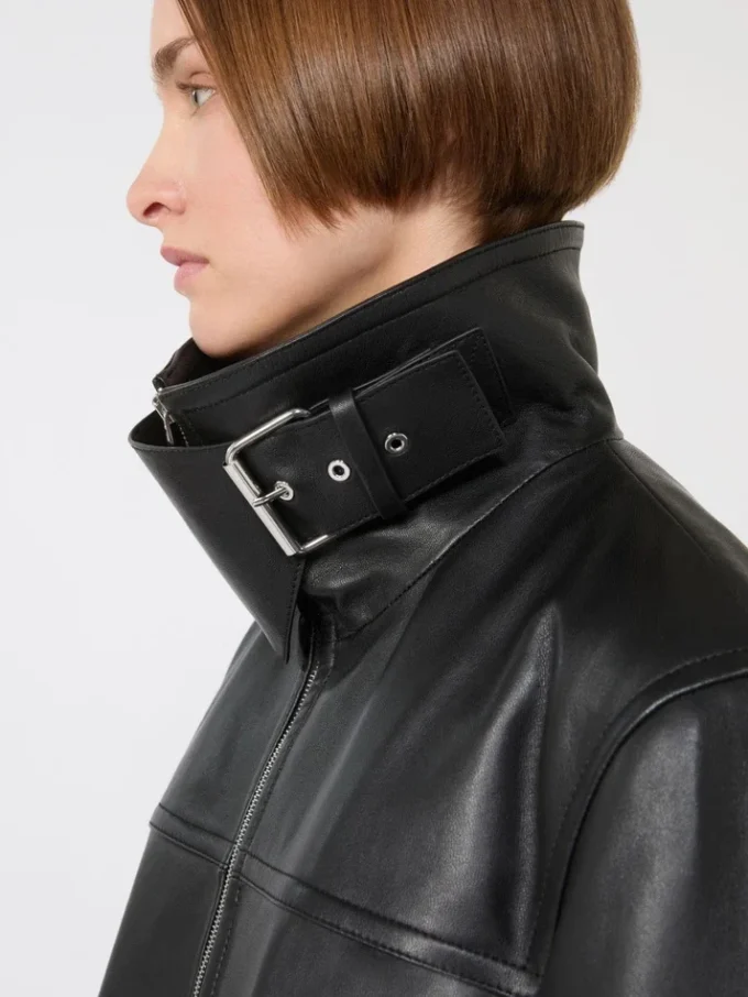 Casaco de couro pesado oversized, preto Casaco de couro pesado oversized, preto