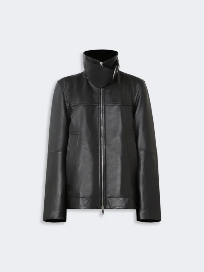 Casaco de couro pesado oversized, preto Casaco de couro pesado oversized, preto