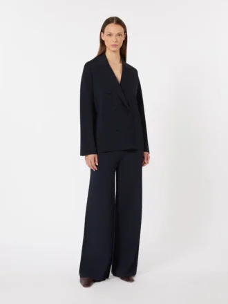Calças em malha de crepe de viscose, azul ultramar