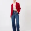 Casaco de jersey piqué de botões simples, vermelho