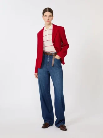 Casaco de jersey piqué de botões simples, vermelho