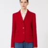 Casaco de jersey piqué de botões simples, vermelho