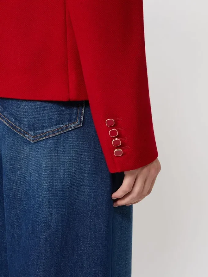 Casaco de jersey piqué de botões simples, vermelho