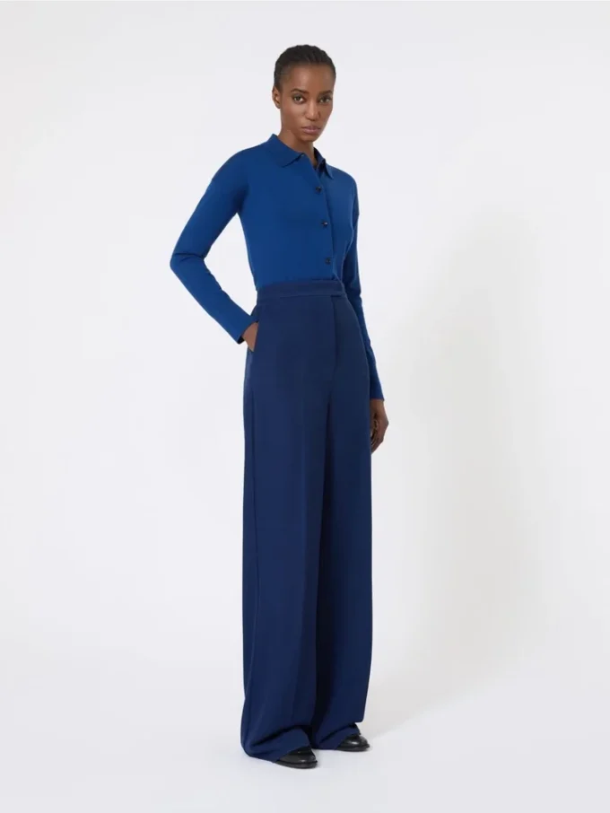 Casaco de malha feminino em lã, azul-china Casaco de malha feminino em lã, azul-china