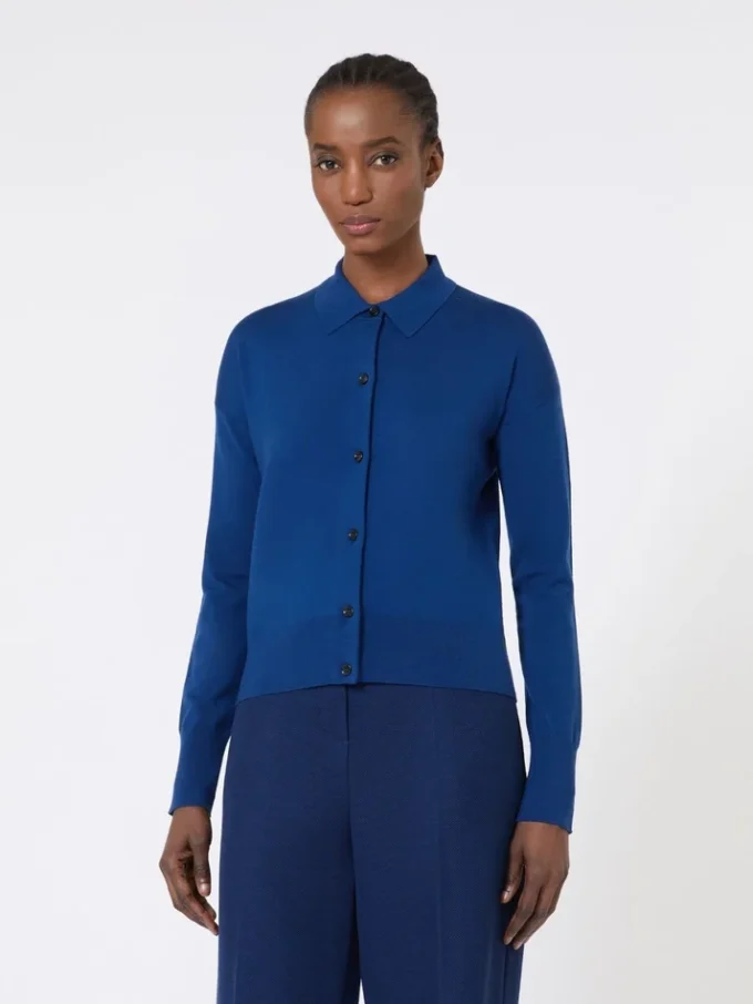 Casaco de malha feminino em lã, azul-china Casaco de malha feminino em lã, azul-china