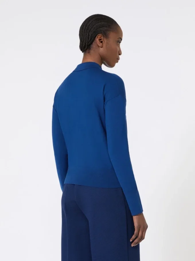 Casaco de malha feminino em lã, azul-china Casaco de malha feminino em lã, azul-china