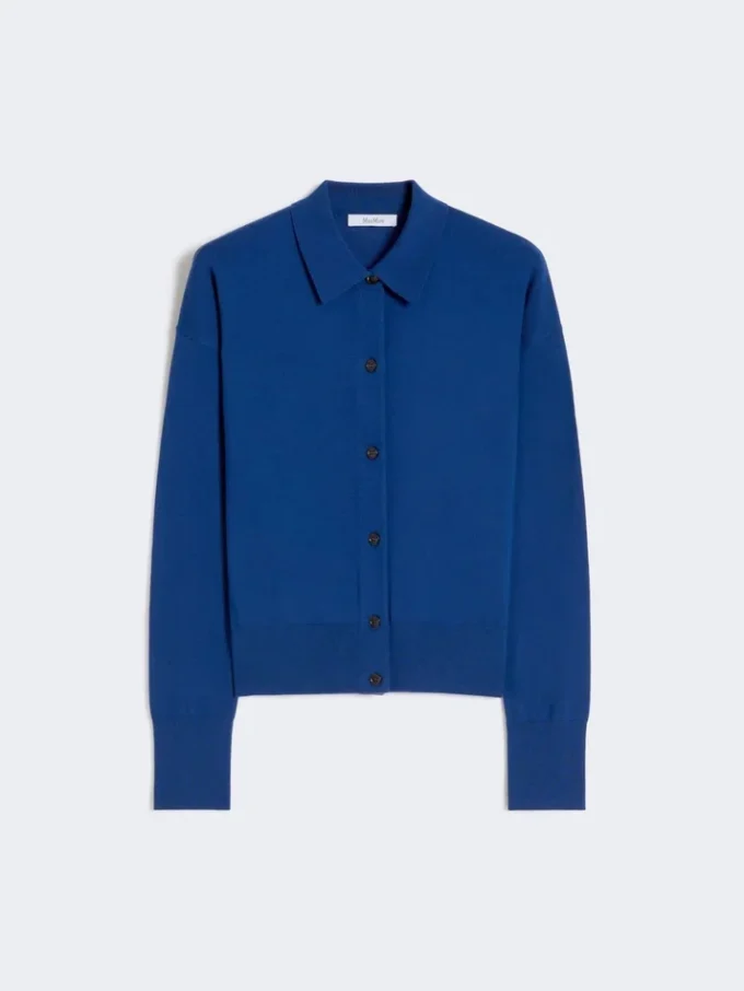 Casaco de malha feminino em lã, azul-china Casaco de malha feminino em lã, azul-china