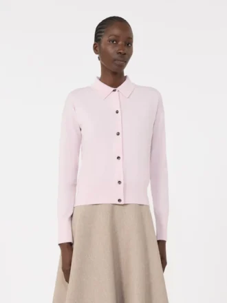 Casaco de malha feminino em lã, rosa