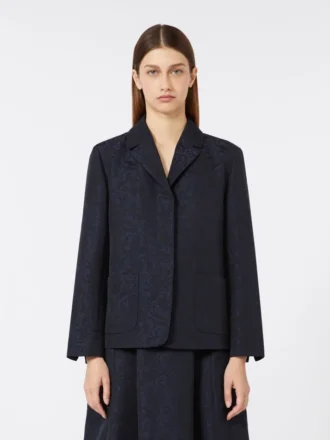 Casaco floral em jacquard de botões simples, azul-escuro